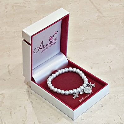 Absolute Kids Pearl Bracelet with Sterling Silver Charms - HCB305