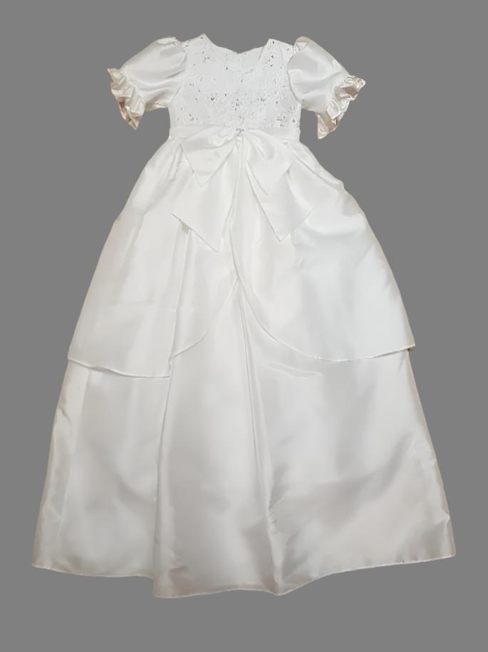 Sweetie Pie White Shantung  Christening Gown with Matching Bonnet