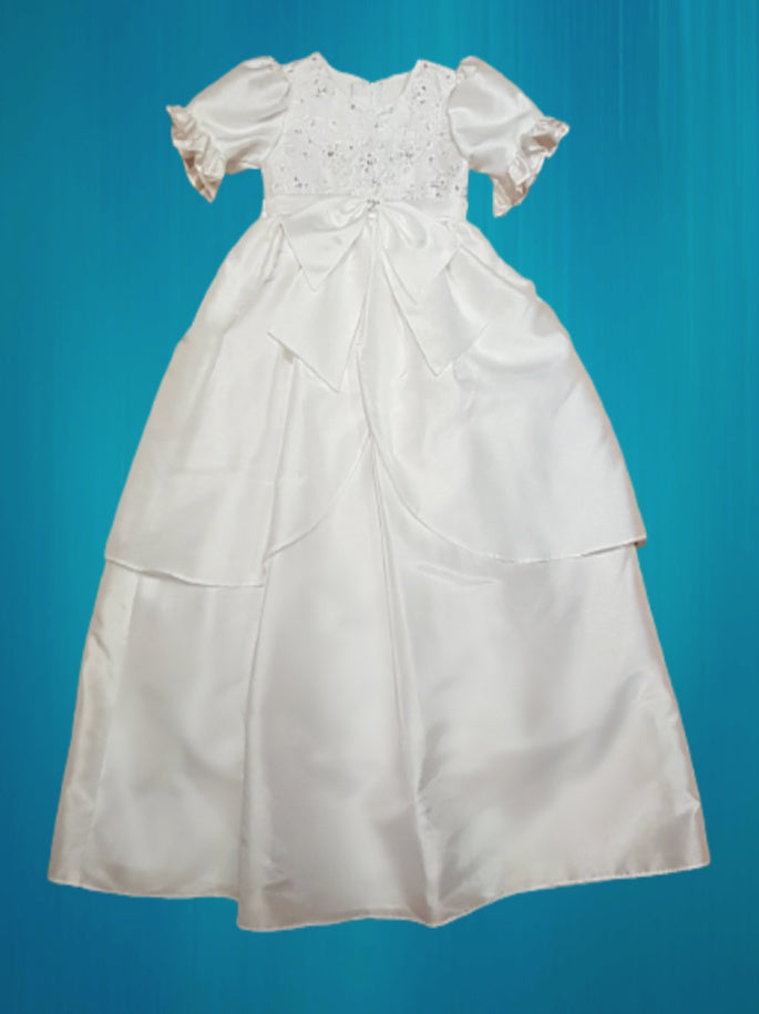 Sweetie Pie White Shantung  Christening Gown with Matching Bonnet