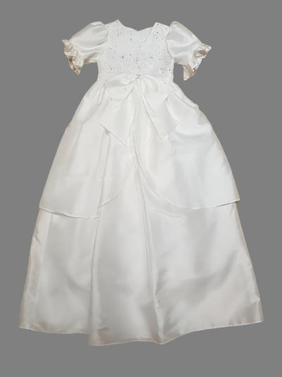 Sweetie Pie White Shantung  Christening Gown with Matching Bonnet