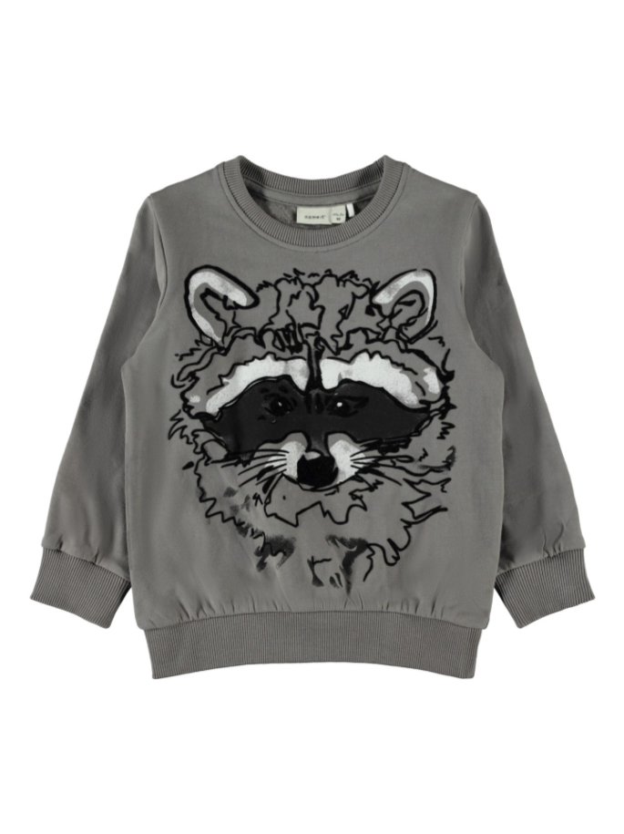 name it toddler boys grey sweatshirt with raccoon graphic
