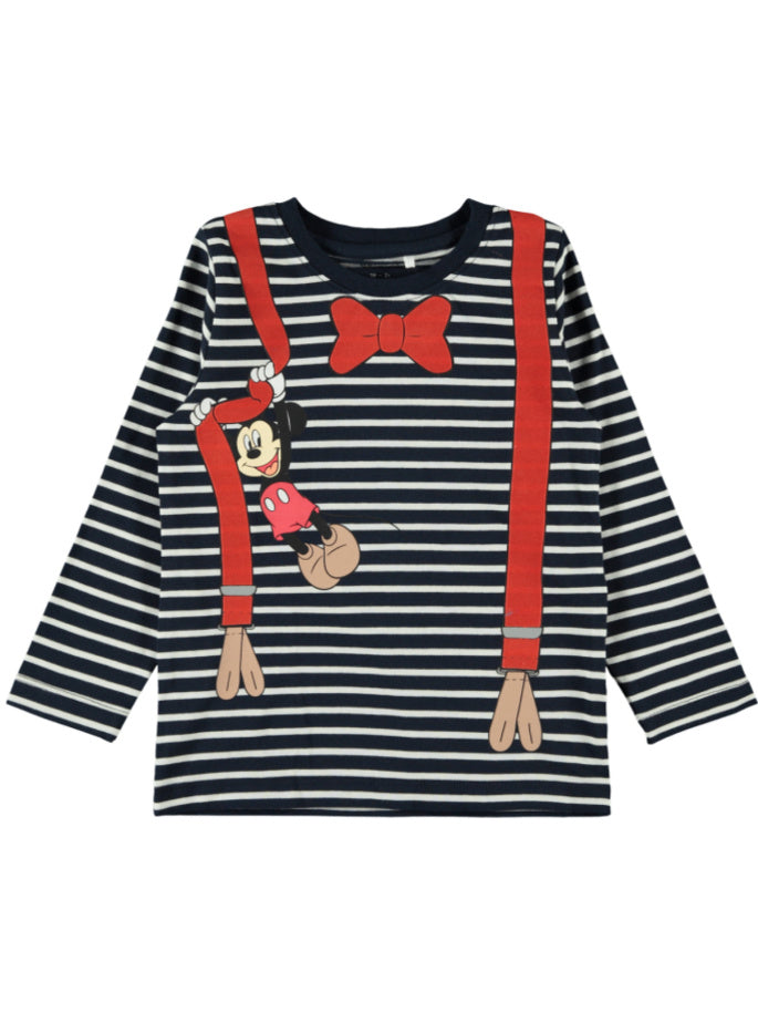 name it toddler boys navy and white striped Mickey Mouse top