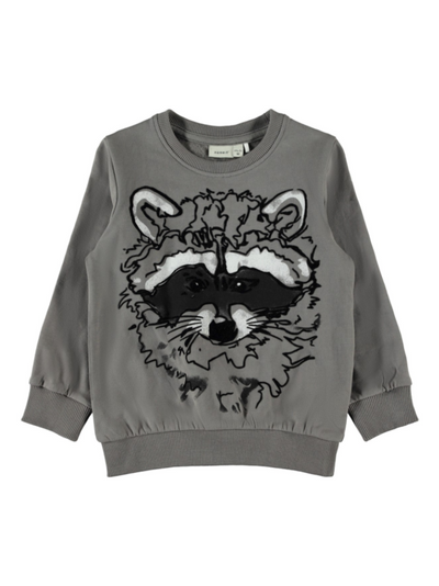 name it toddler boys grey sweatshirt with raccoon graphic