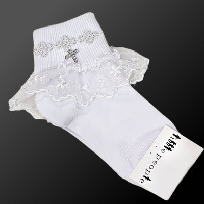 COMMUNION SOCK WITH DIAMANTE CROSS