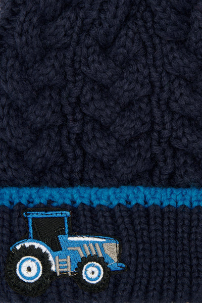 Lighthouse Blue Tractor Cable Knit Bobble Hat