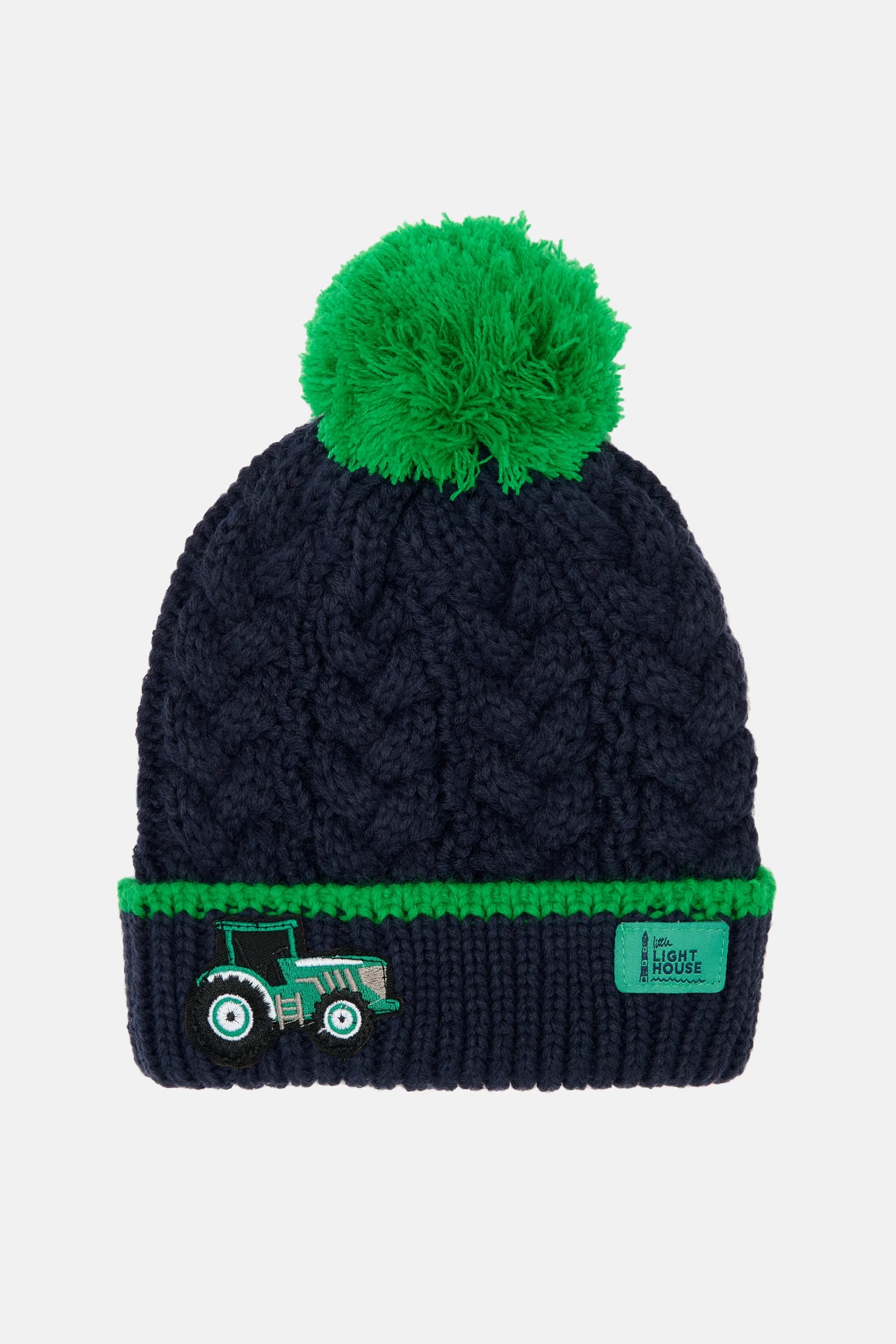 Lighthouse Green Tractor Cable Knit Bobble Hat