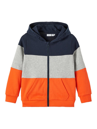 Name It Boys Zip Up Hooded Sweatshirt Block Colours - Orange