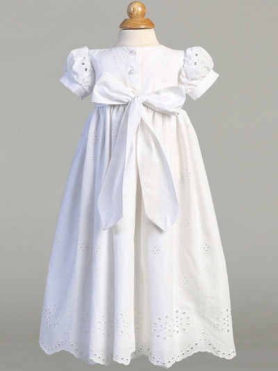 White Cotton Brodreie Anglaise Christening Gown with Matching Bonnet