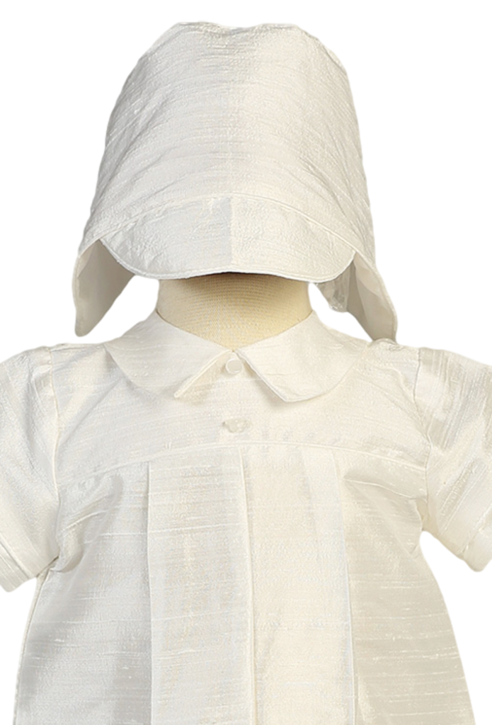 Boy's Pure Silk White Christening Suit With Matching Hat