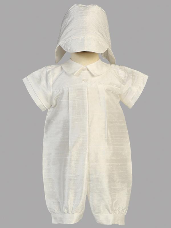 Boy's Pure Silk White Christening Suit With Matching Hat