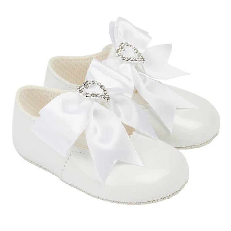 Baby Girl White Christening Shoe with Bow - B062