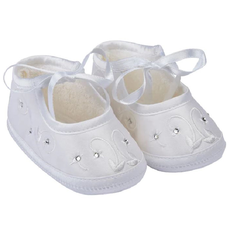 Baby Girl White Satin Christening Shoe with Diamante - Amelia