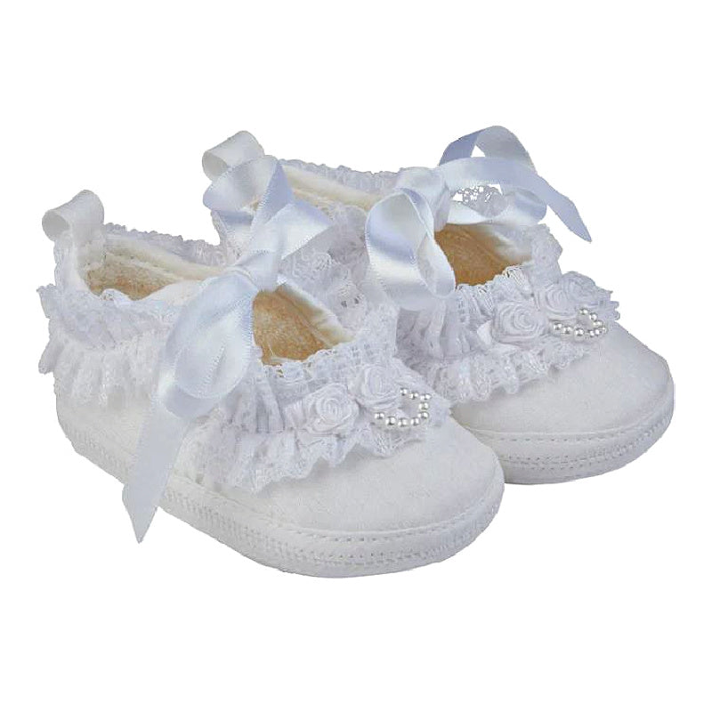 Baby Girl White Satin Christening Shoe - SARA