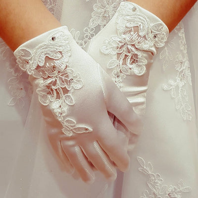 First Holy Communion Gloves with Sheer Motif