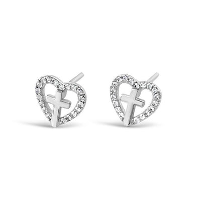 Absolute Kids Sterling Silver Cross Heart Earrings - HCE404