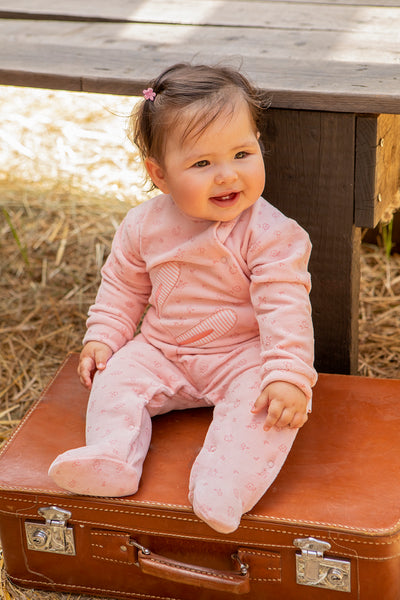 Baby Girl Velour Romper - Pink Bunny Rabbit