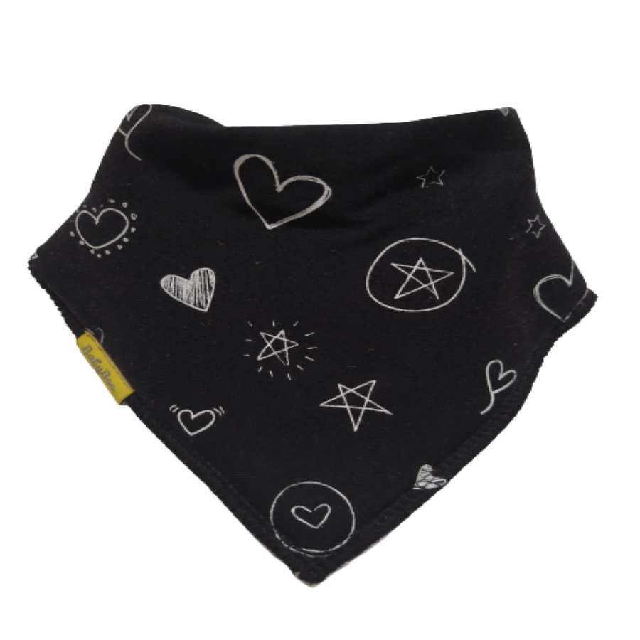 Babyboo Bandana Bib in Black with Hearts and Stars