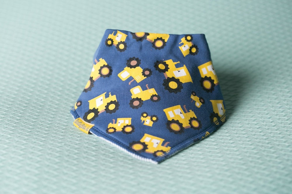 Babyboo Bandana Bib in Blue with Yellow Timmy the Tractor Design