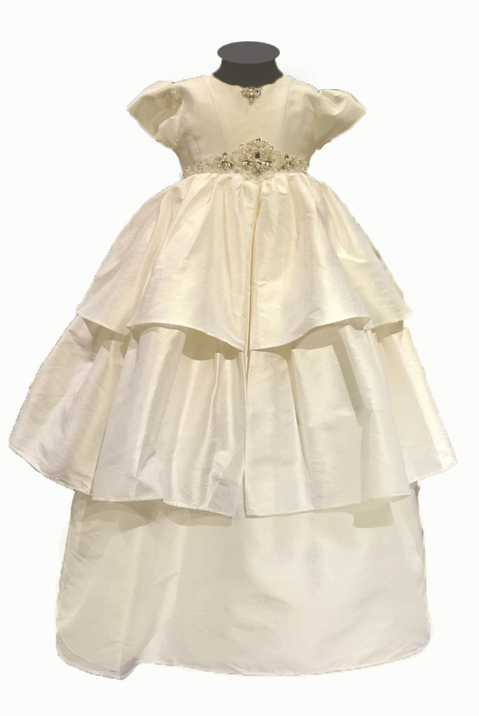 Sweetie Pie Silk Christening Gown with Diamond and Pearl Detail