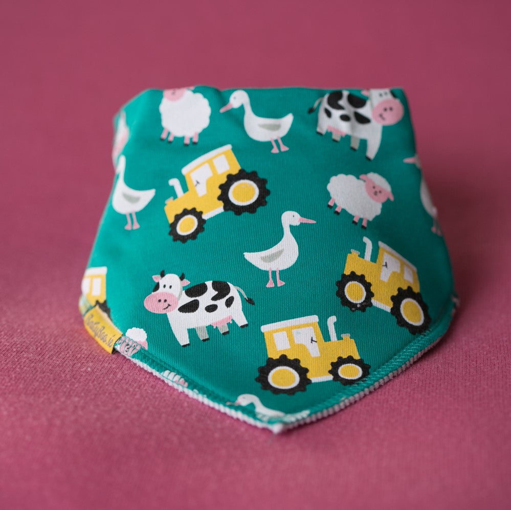 Babyboo Bandana Bib in Green with Farmyard Print