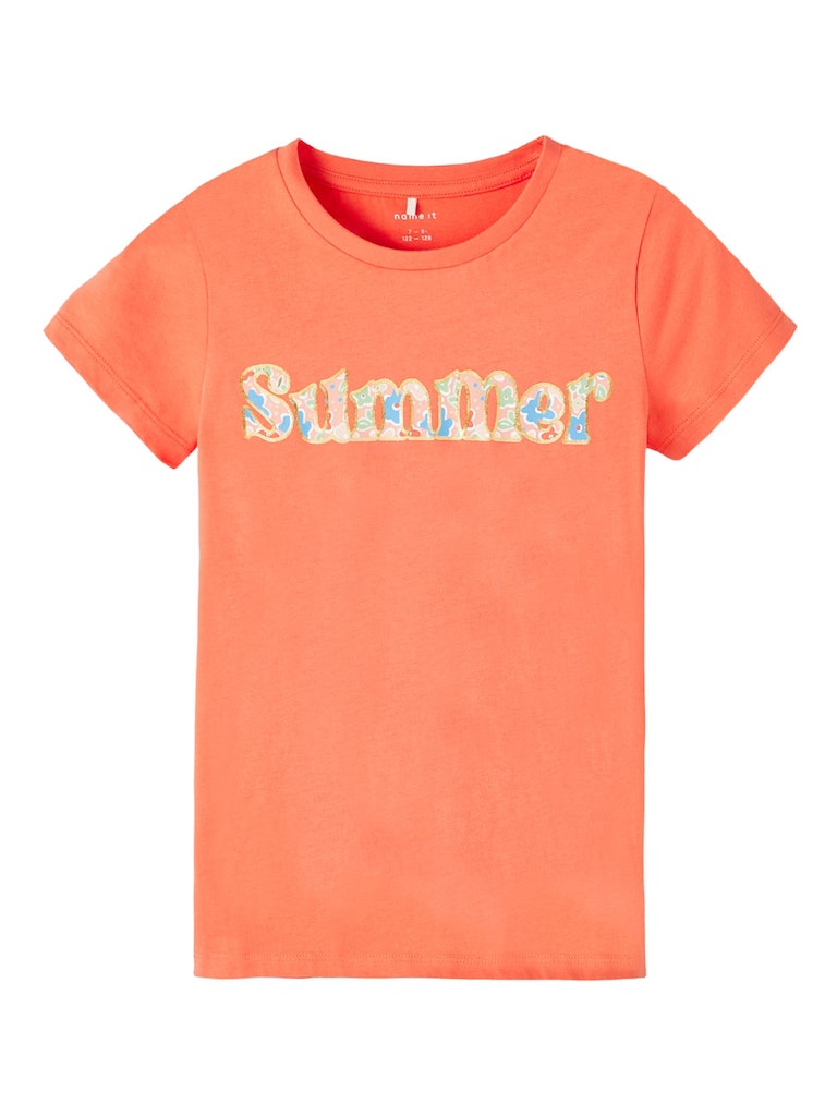 Name it Girls Short Sleeve Slogan T-Shirt - Orange