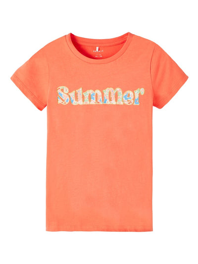 Name it Girls Short Sleeve Slogan T-Shirt - Orange