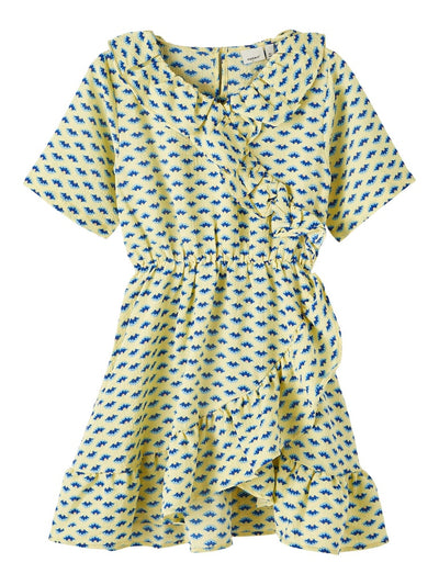 Name it Girls Short Sleeved Dotted Wrap Dress - Yellow