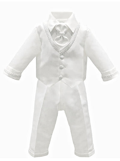 Boy's White Christening Suit with Waistcoat and Cravat - LA103