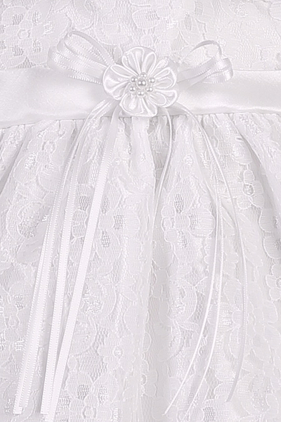 Girls Short White Lace Christening Dress With Matching Bonnet