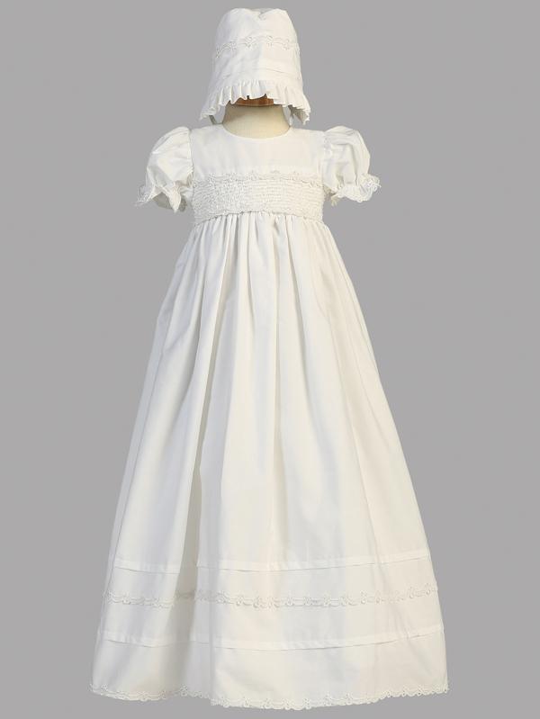 Unisex White Cotton Christening Gown with Matching Bonnet