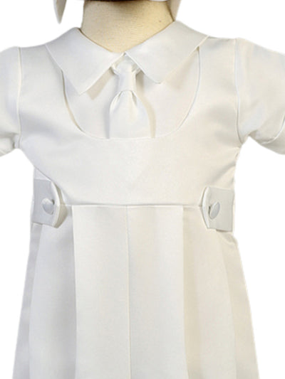 Boy's White Christening Romper with Matching Hat