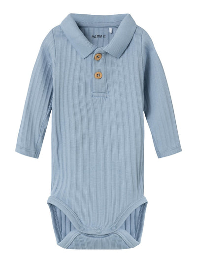 Baby Boy Long Sleeved Polo Body - Dusty Blue