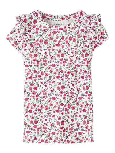 Name it Girls Floral Top with Frilled Shoulder