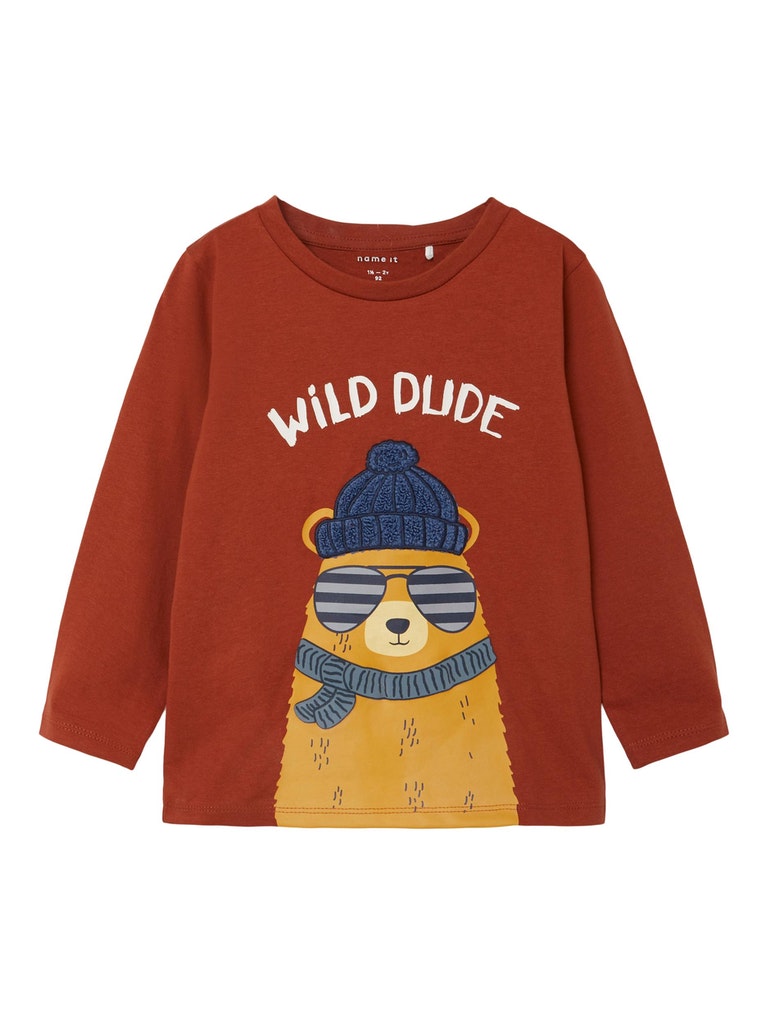Name it Mini Boys Graphic Print Top - Bobble Hat Bear