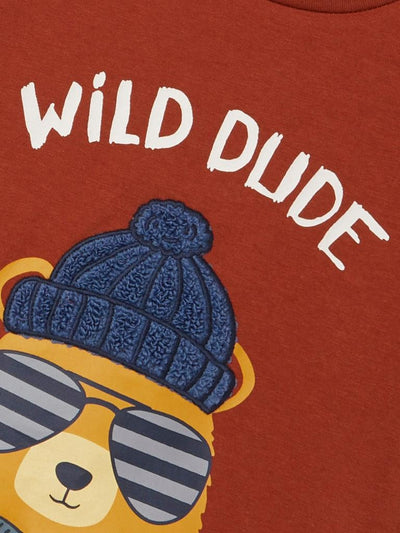 Name it Mini Boys Graphic Print Top - Bobble Hat Bear