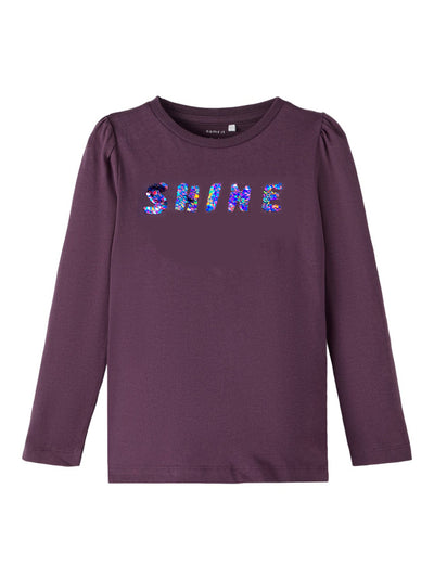 Name it Girls Sequin Slogan Top - Purple