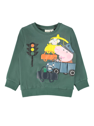 name it toddler boys dark green Peppa Pig sweatshirt 