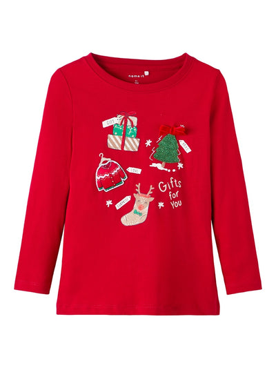 Name It Toddler Girl Christmas Theme Long Sleeve Top