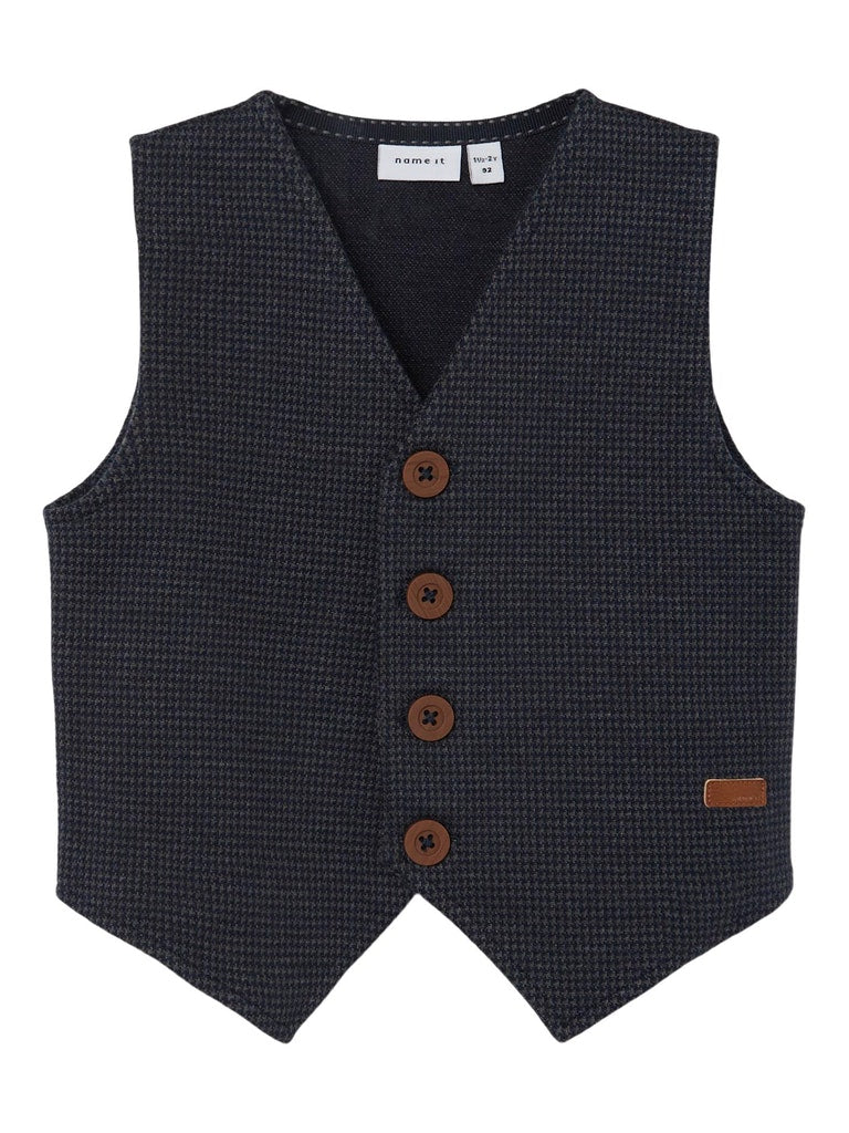 Name It Boys Navy Checked Waistcoat