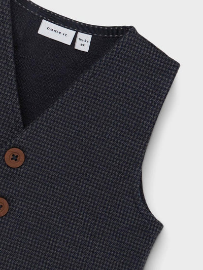 Name It Boys Navy Checked Waistcoat