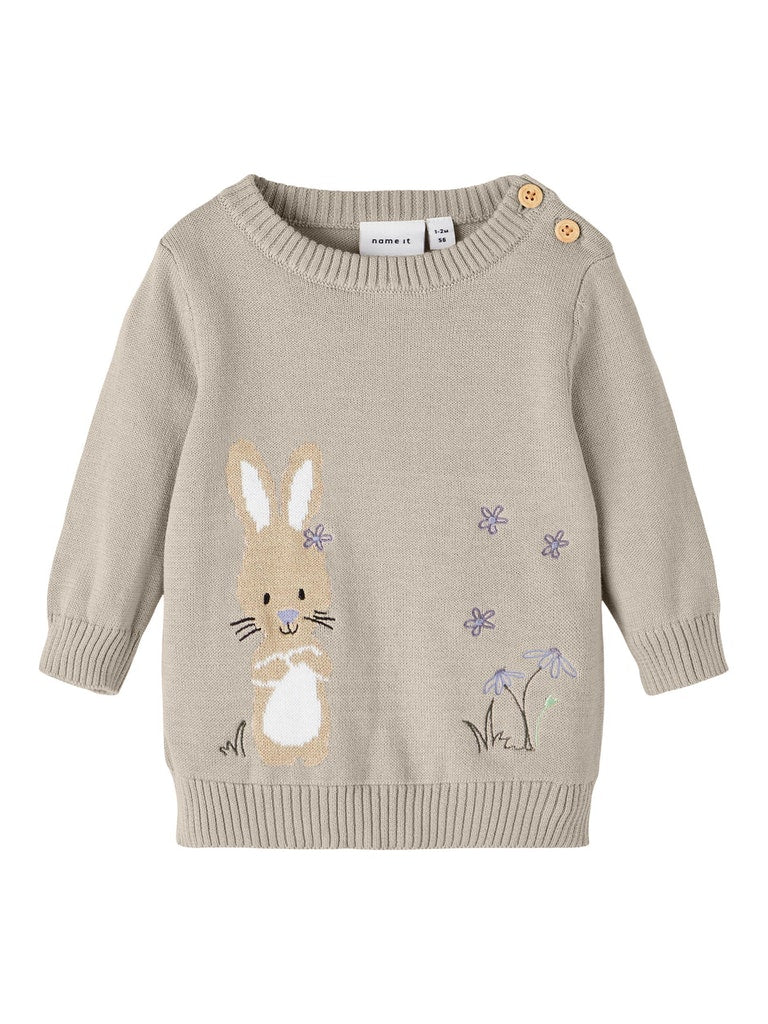 Name it Baby Girl Knitted Bunny Sweater - Grey
