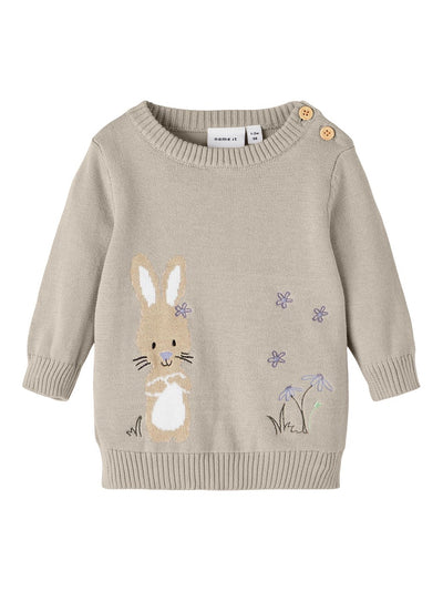 Name it Baby Girl Knitted Bunny Sweater - Grey