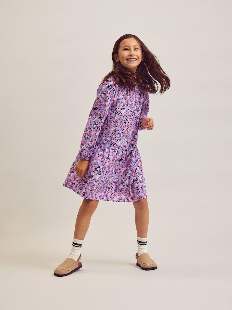 Name it Girls Floral Long Sleeved Dress - Purple