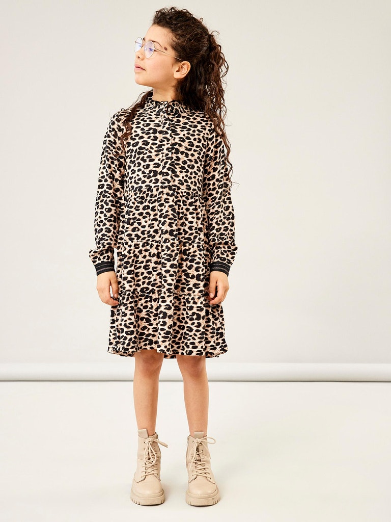 Name it Girls Long Sleeved Leopard Print Dress
