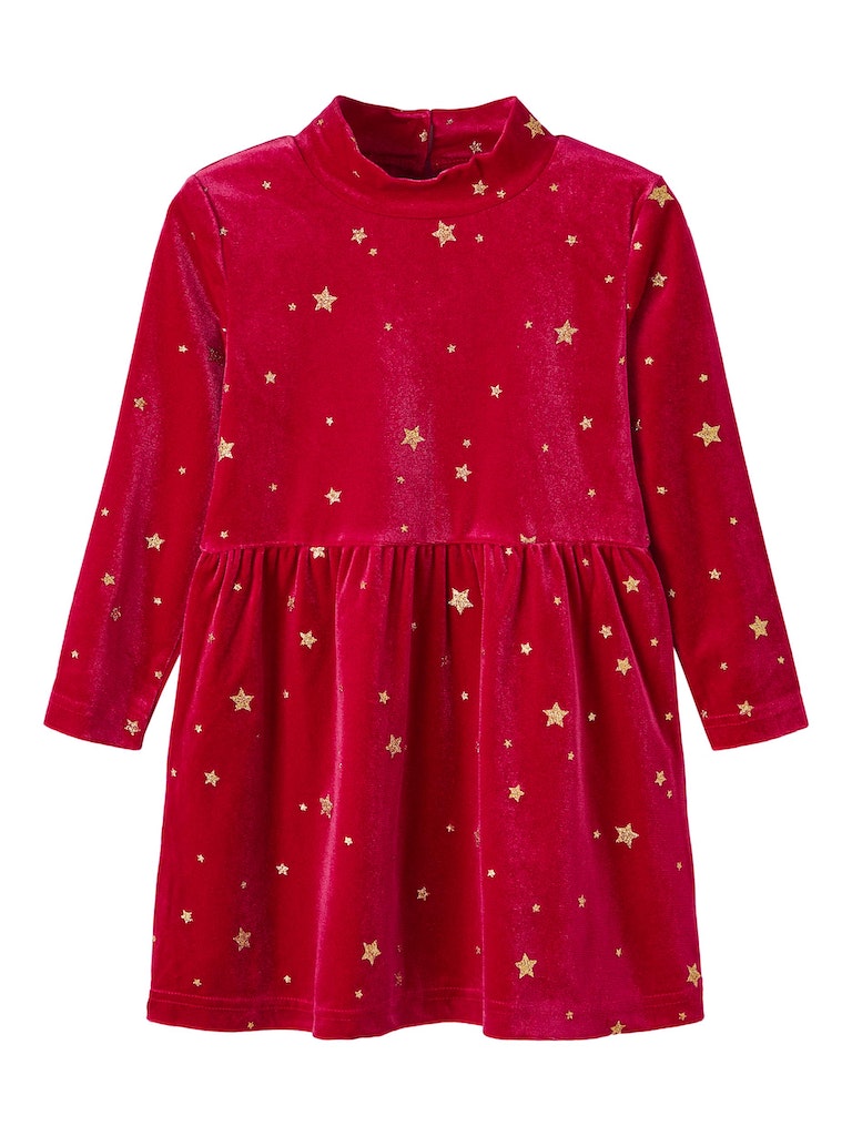 Name It Girls Long Sleeved Velvet Dress - Red