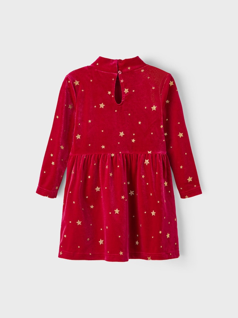 Name It Girls Long Sleeved Velvet Dress - Red