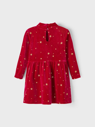 Name It Girls Long Sleeved Velvet Dress - Red