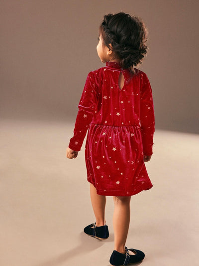 Name It Girls Long Sleeved Velvet Dress - Red