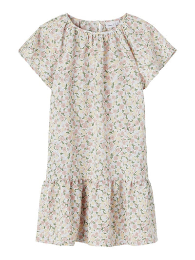 Name it Girls Short Sleeved Dropped Waist Dress with Floral Print