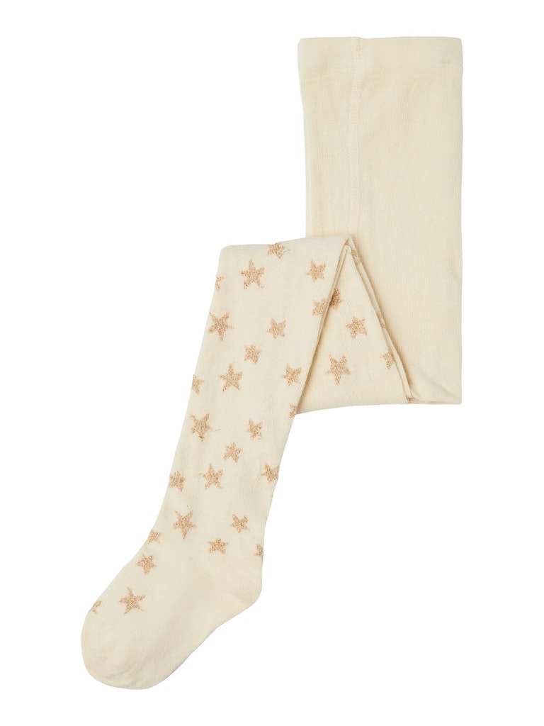 Name It Girls Cream Tights with Glittery Gold Stars